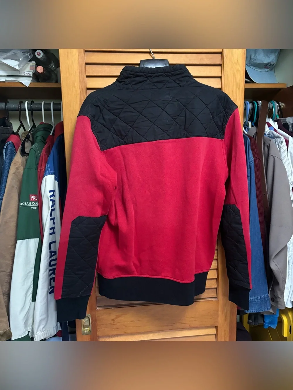 Polo Ralph Lauren Red Black Great Britain 1/4 Zip Pullover Jacket Coat Large